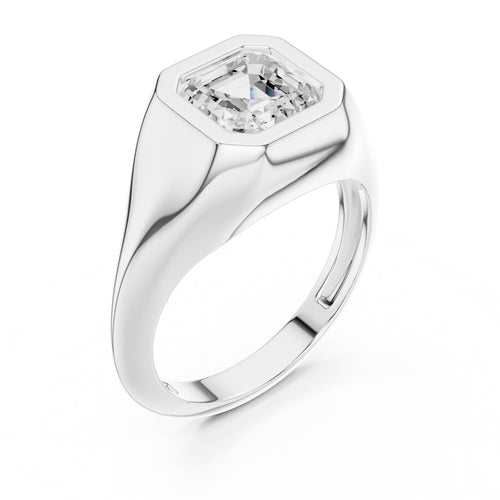 Asscher-Cut Bezel Diamond Signet Ring